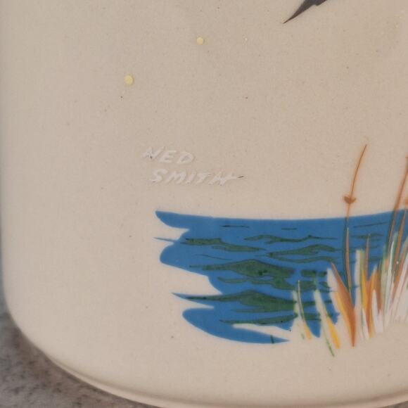 Vintage NED SMITH Game Birds Water Fowl Coffee Mug Set of 4 Made In USA Cabin - Picture 7 of 16